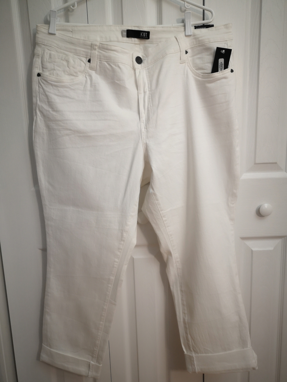 Kut from the Kloth Women's Catherine Boyfriend Jeans White 18W Cuffed Ankle